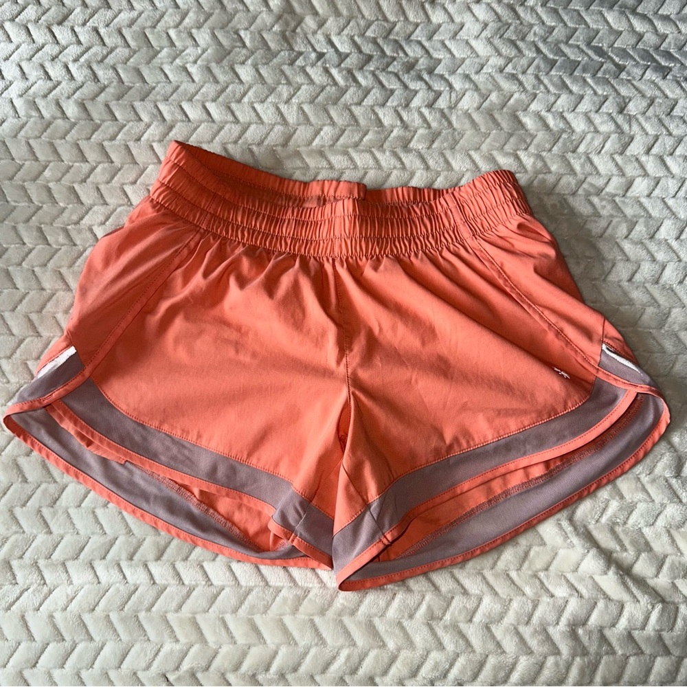 Athleta Printed Mesh Racer Run Short Light Orange Size XS